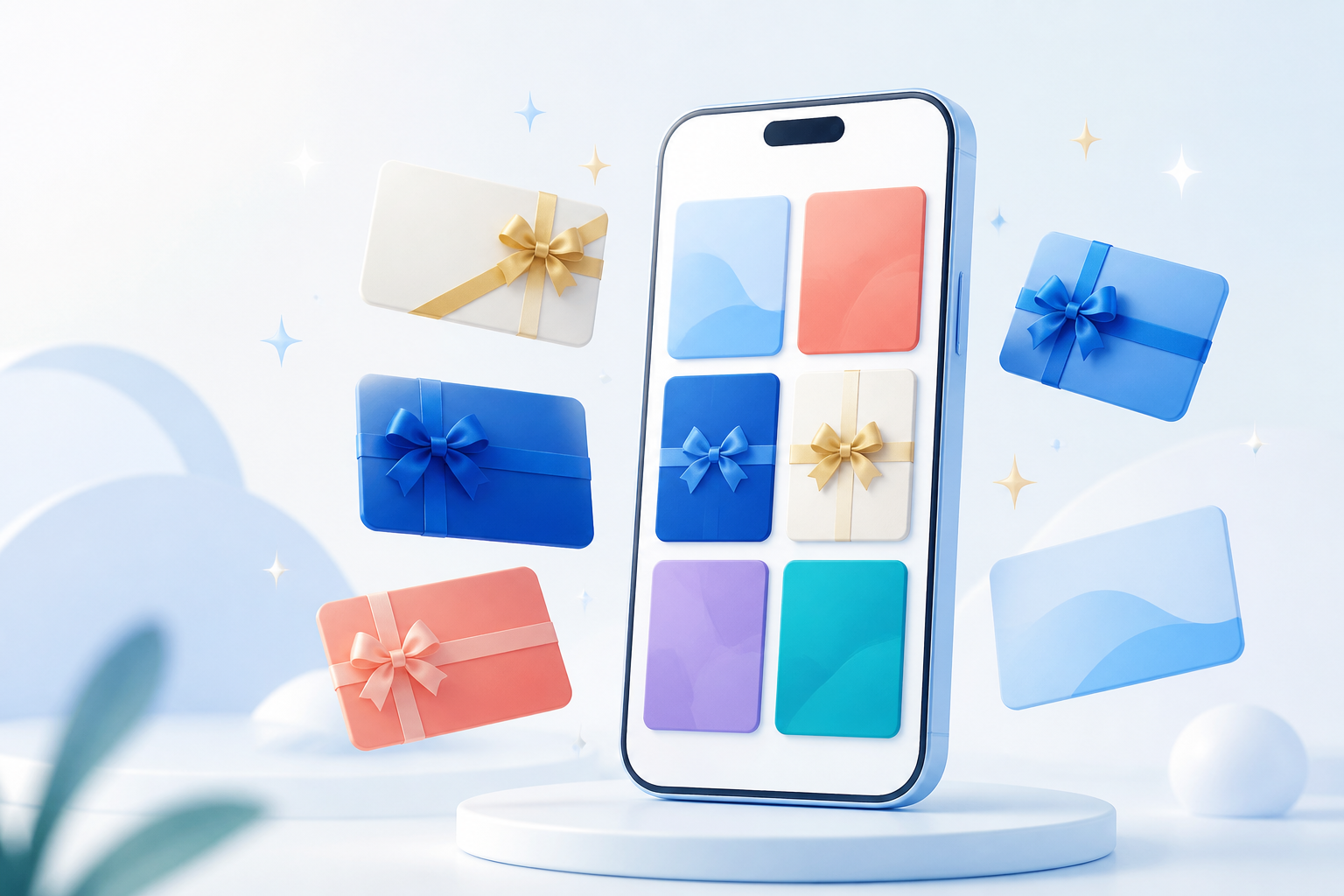 A phone displaying a selection of digital gift cards