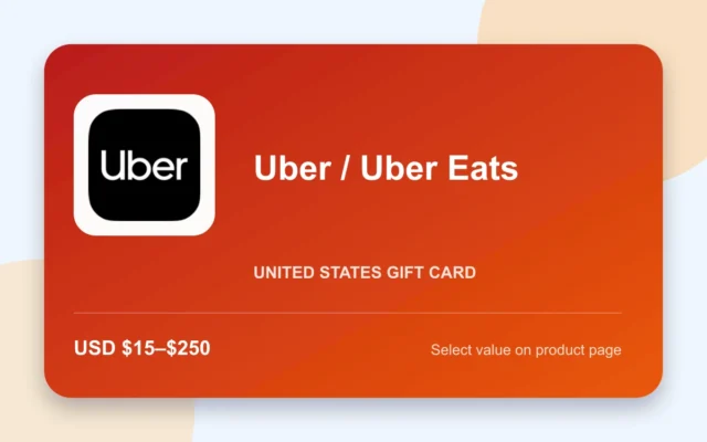Uber / Uber Eats Gift Card — U.S. gift card product image