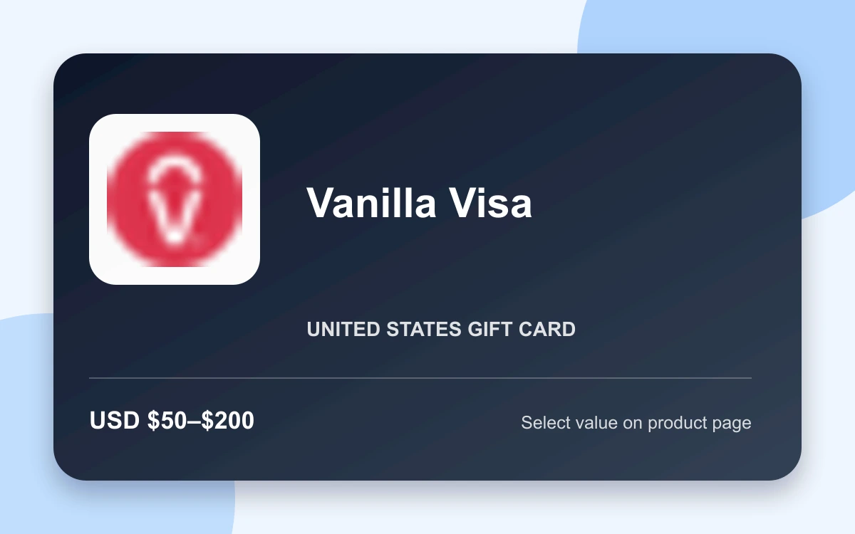 Vanilla Visa Gift Card product image Vanilla Visa Gift Card — U.S. gift card product image